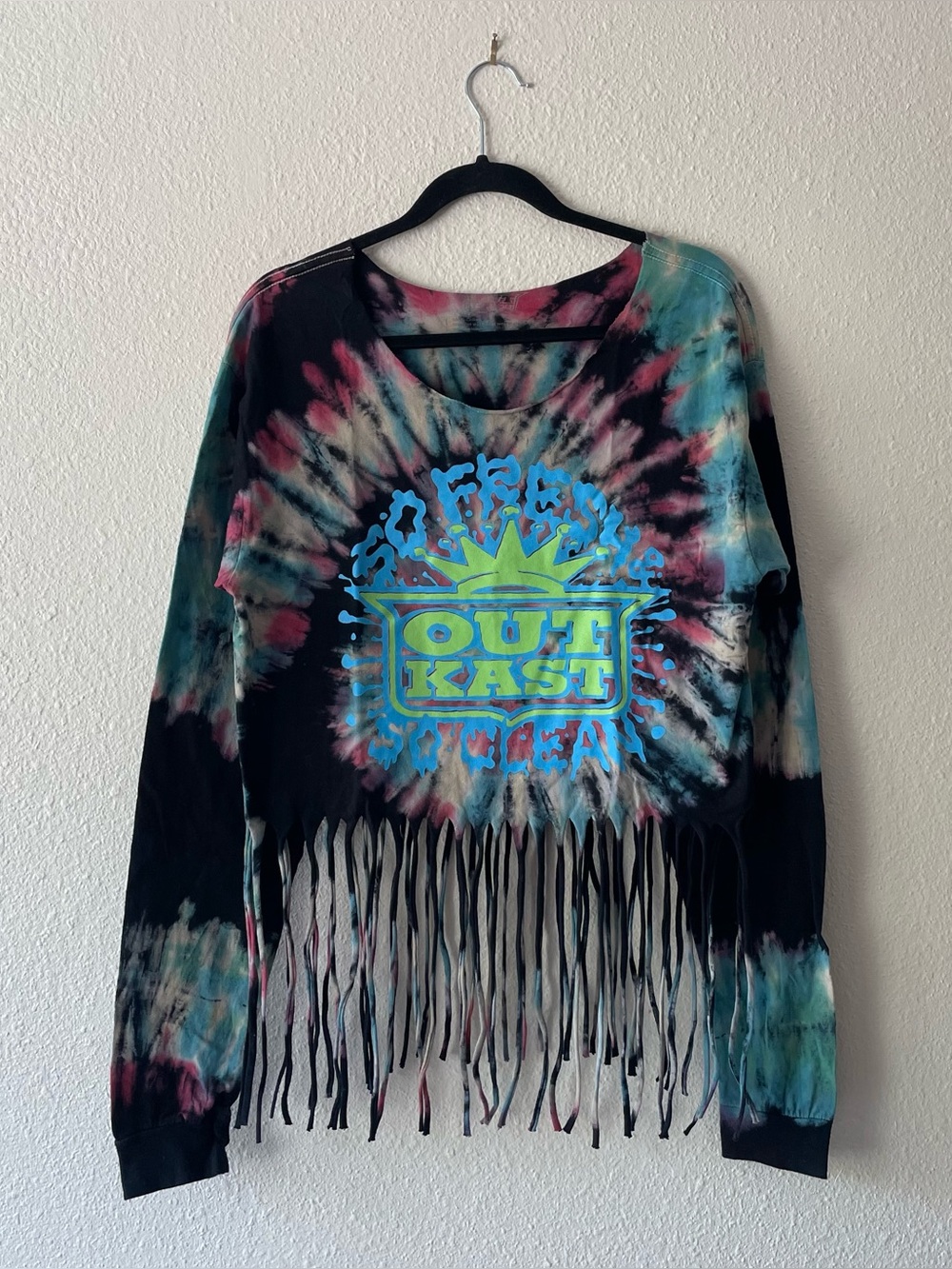 OutKast So Fresh So Clean Tie Dye Fringe Crop Top Women’s M Y2K Hip Hop